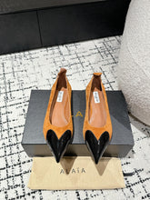 ALAIA PUMP 1 CM IN COPPER BROWN SUEDE MIX BLACK CALFSKIN